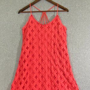 Maurices Women's Junior Knee Length Sundress Size M/Lined Coral Lace Back Straps